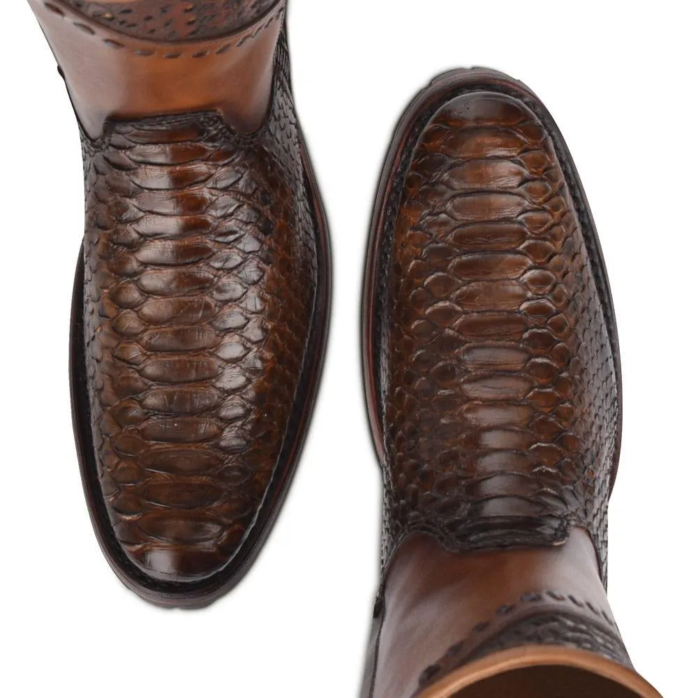 Mens Cuadra Brown Casual Cowboy Ankle Boots with Python Skin Zip Detail