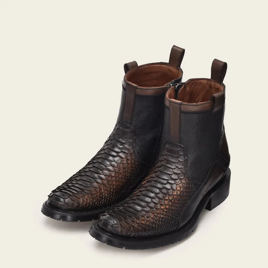 Mens Cuadra Vintage Cowboy Mid Boots in Chocolate Python Skin - Stylish 2T50PH Fashion Footwear