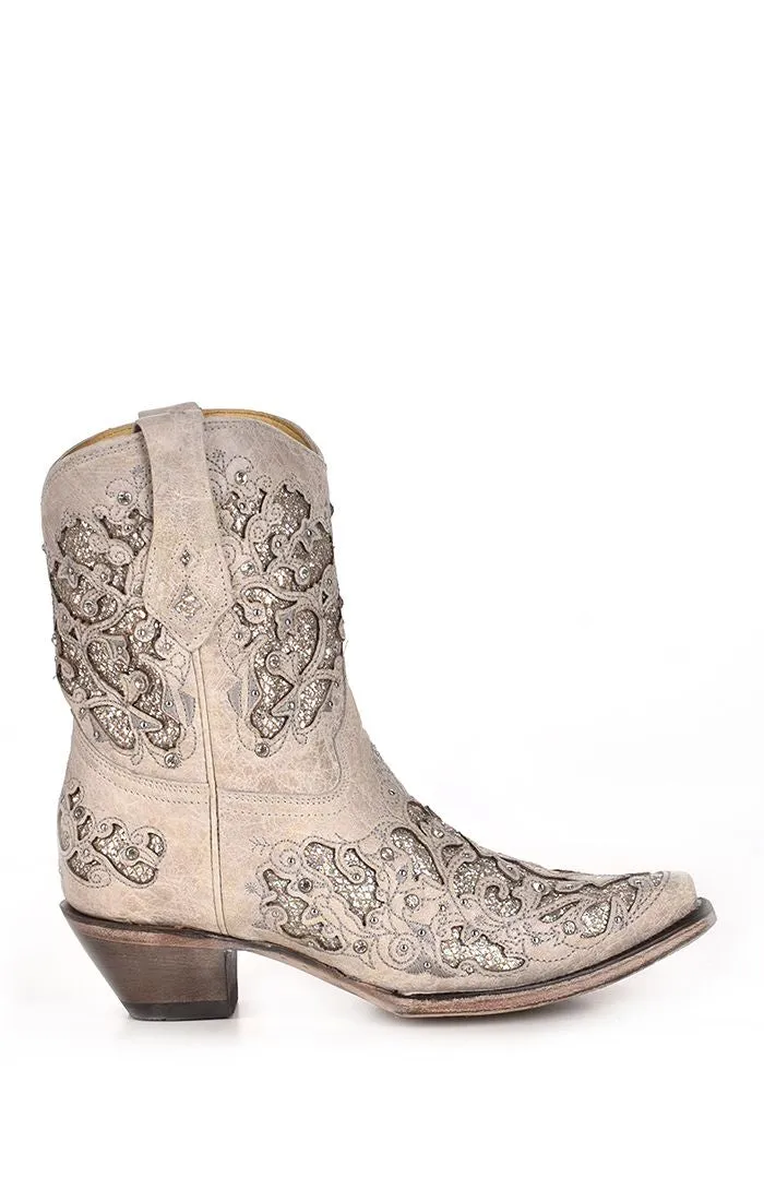 A3550 - Corral white western cowgirl cowhide leather ankle boots for women