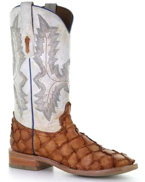 A4050-D Corral brown Pirarucu fish skin rodeo boots for men