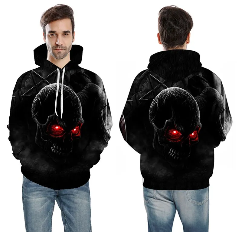 Autumn Winter Fashion Men/women Hoodies Red eyes Skull head Hooded Hoody Sweatshirt 3D lovely Tracksuits