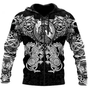 Beautiful Viking Wolf 3D All Over Printed Fashion Hoodies for Men and Women