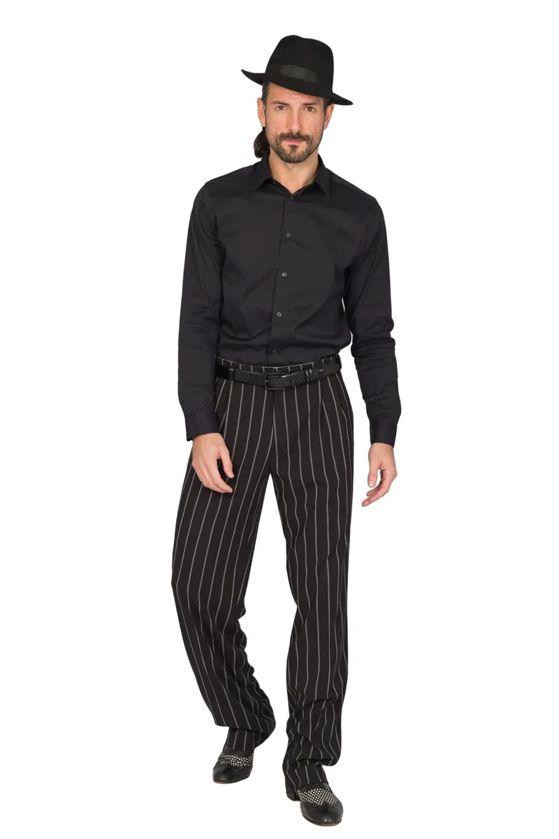 Black Bold Striped Men's Tango Pants With Two Pleats