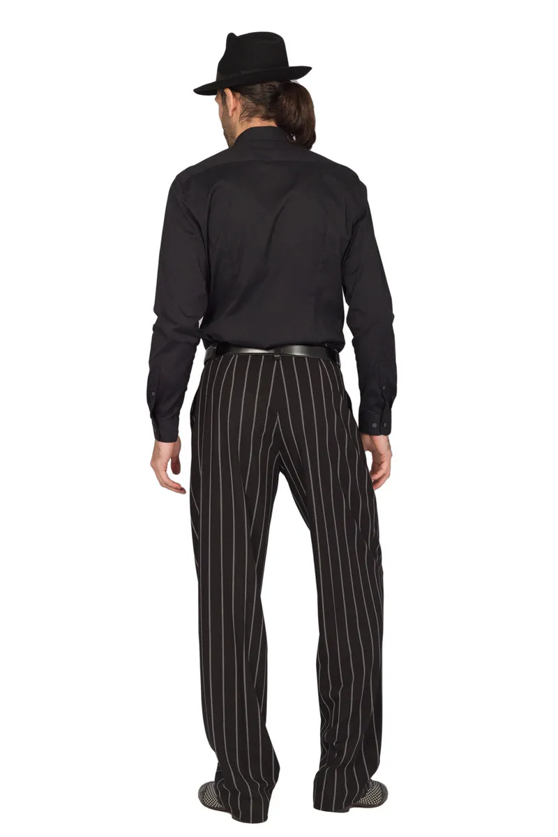 Black Bold Striped Men's Tango Pants With Two Pleats