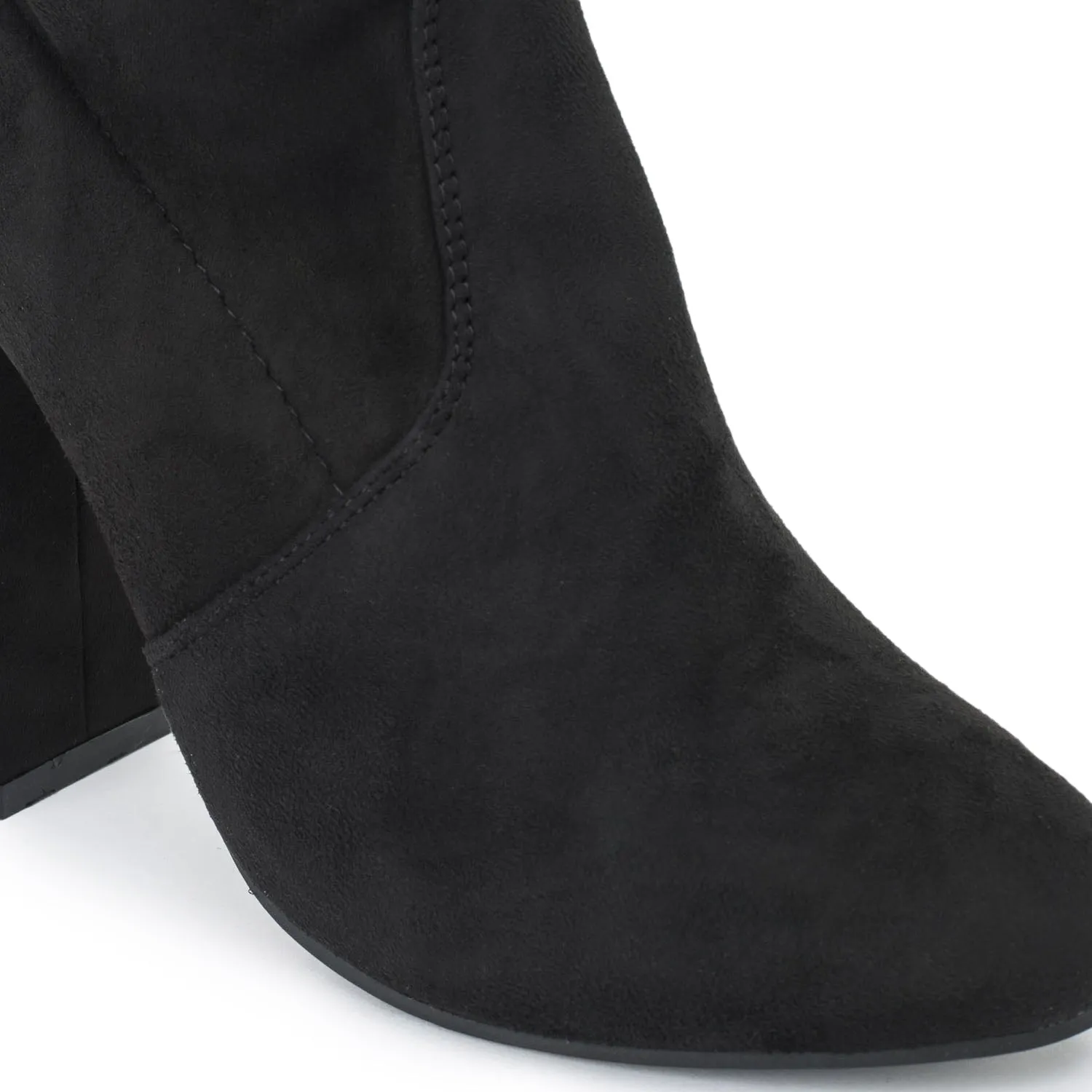 Black Faux Suede Block Heel Over The Knee Boot