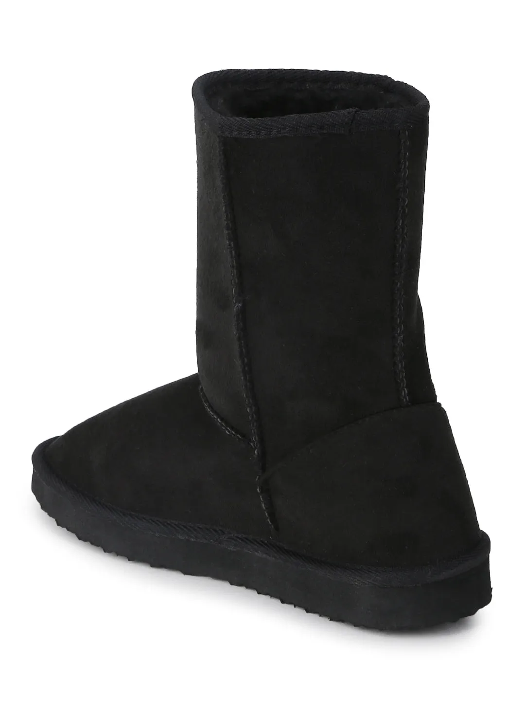 Black Flat Snow Ankle Length Fur Boots