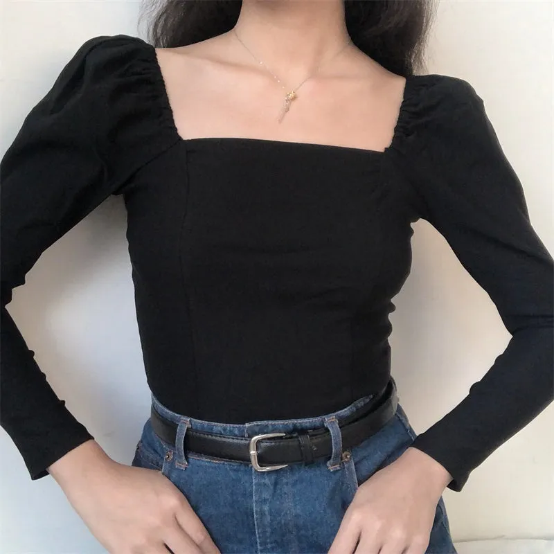 Black Slim Square Neck Top