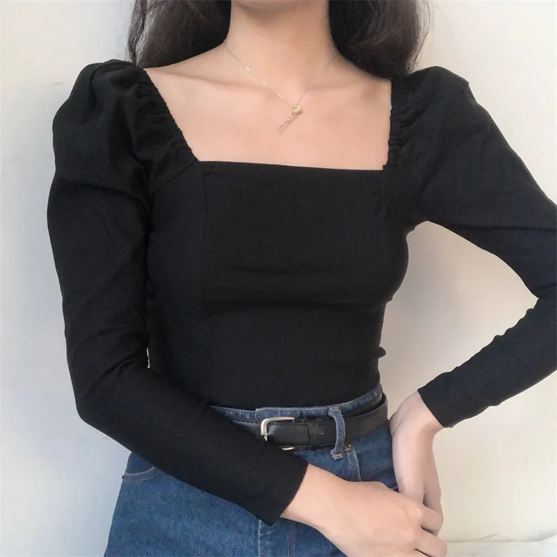 Black Slim Square Neck Top