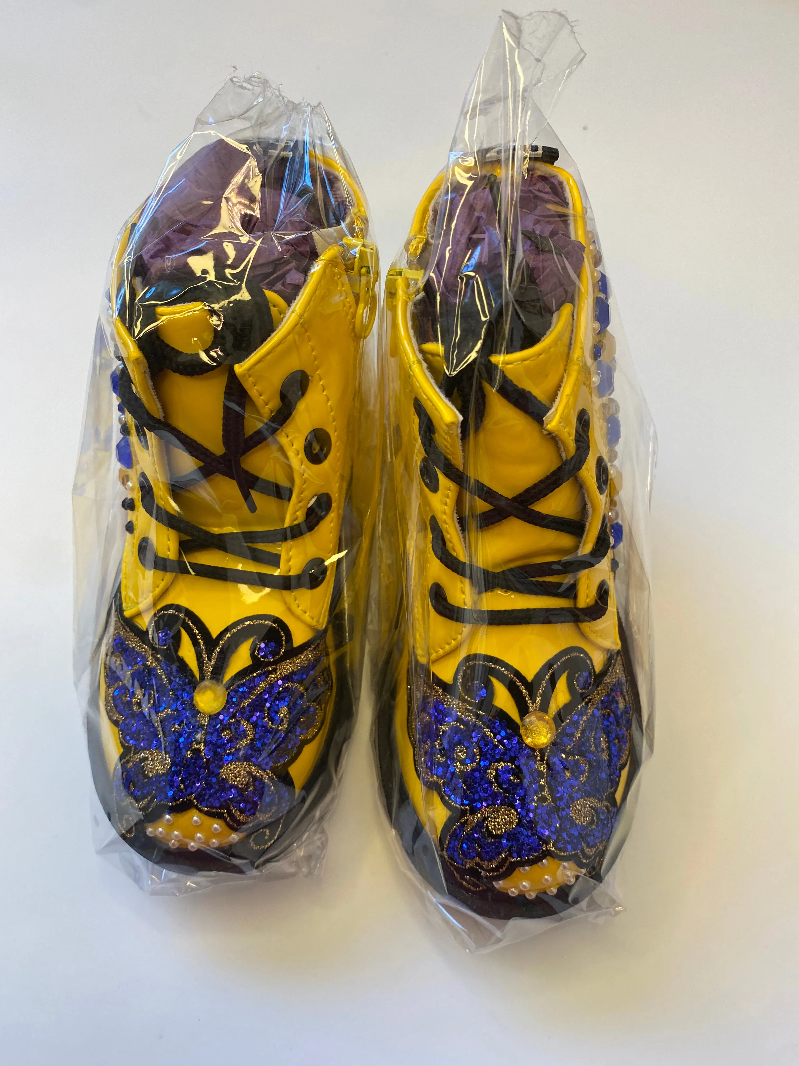 BLUE BUTTERFLIES ON YELLOW BOOTS