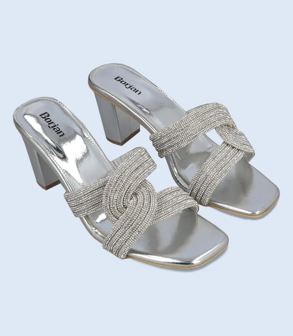 BW9430-SILVER-Women Formal Slipper Heels