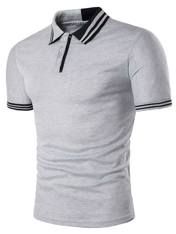 Cheap Color Block Stripe Rib Panel Polo T-Shirt