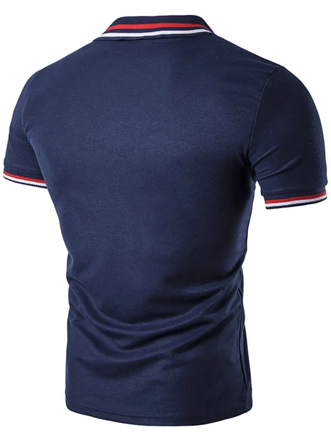 Cheap Polo Collar Men Striped Trim T-Shirt