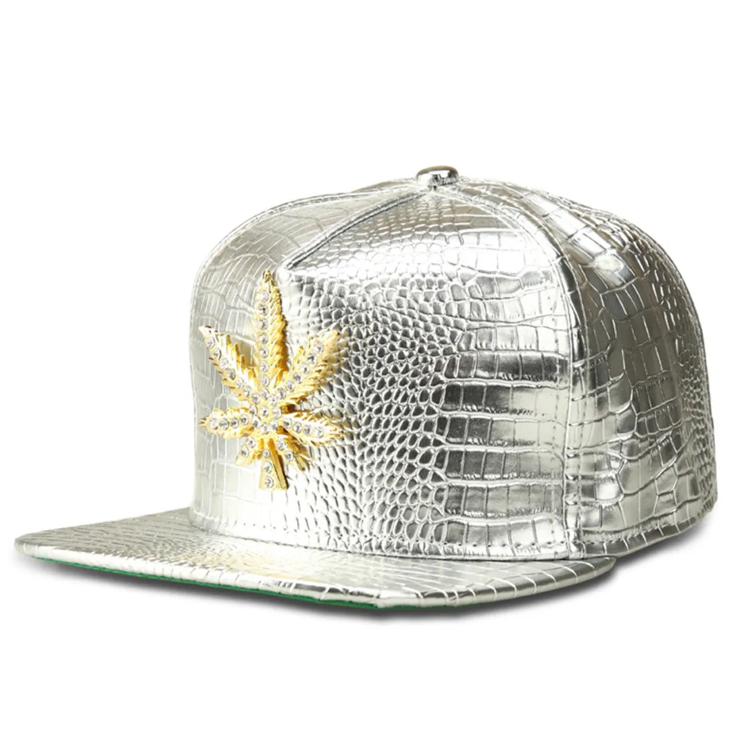 Dank Master Gold Weed Leaf Snapback - Silver