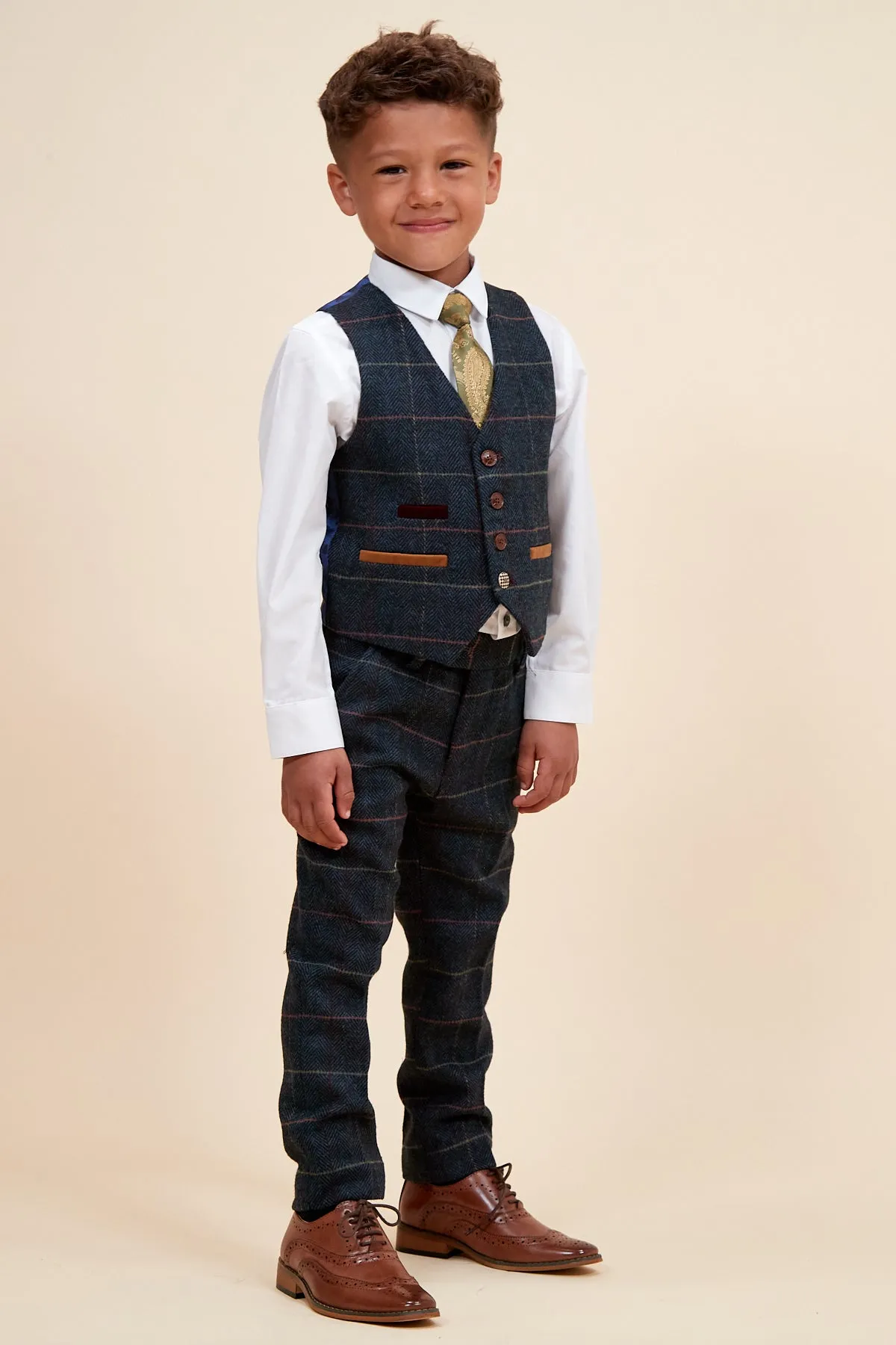 ETON - Children's Navy Blue Tweed Check Three Piece Suit