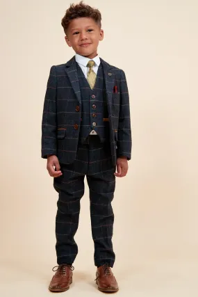 ETON - Children's Navy Blue Tweed Check Three Piece Suit