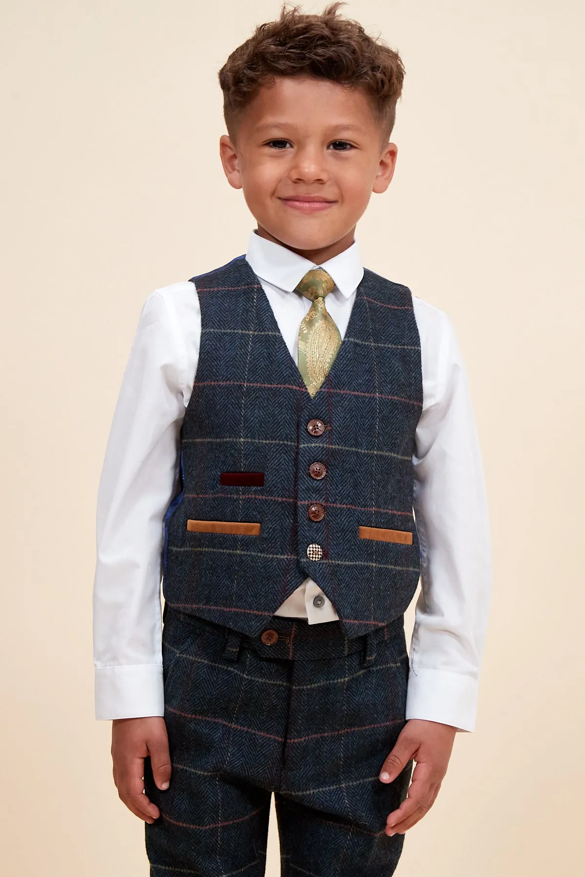 ETON - Children's Navy Blue Tweed Check Three Piece Suit