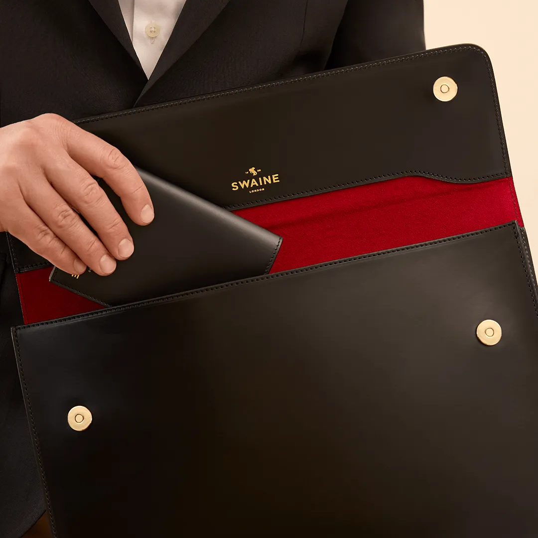 Eton Document Holder - Black with Red suede lining