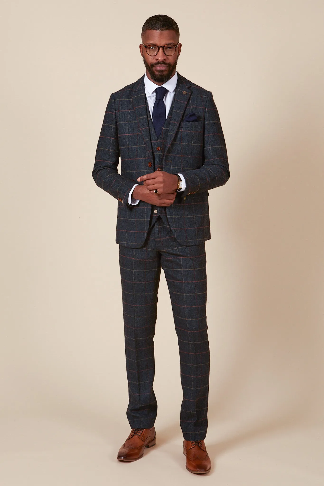 ETON - Navy Blue Tweed Check Three Piece Suit