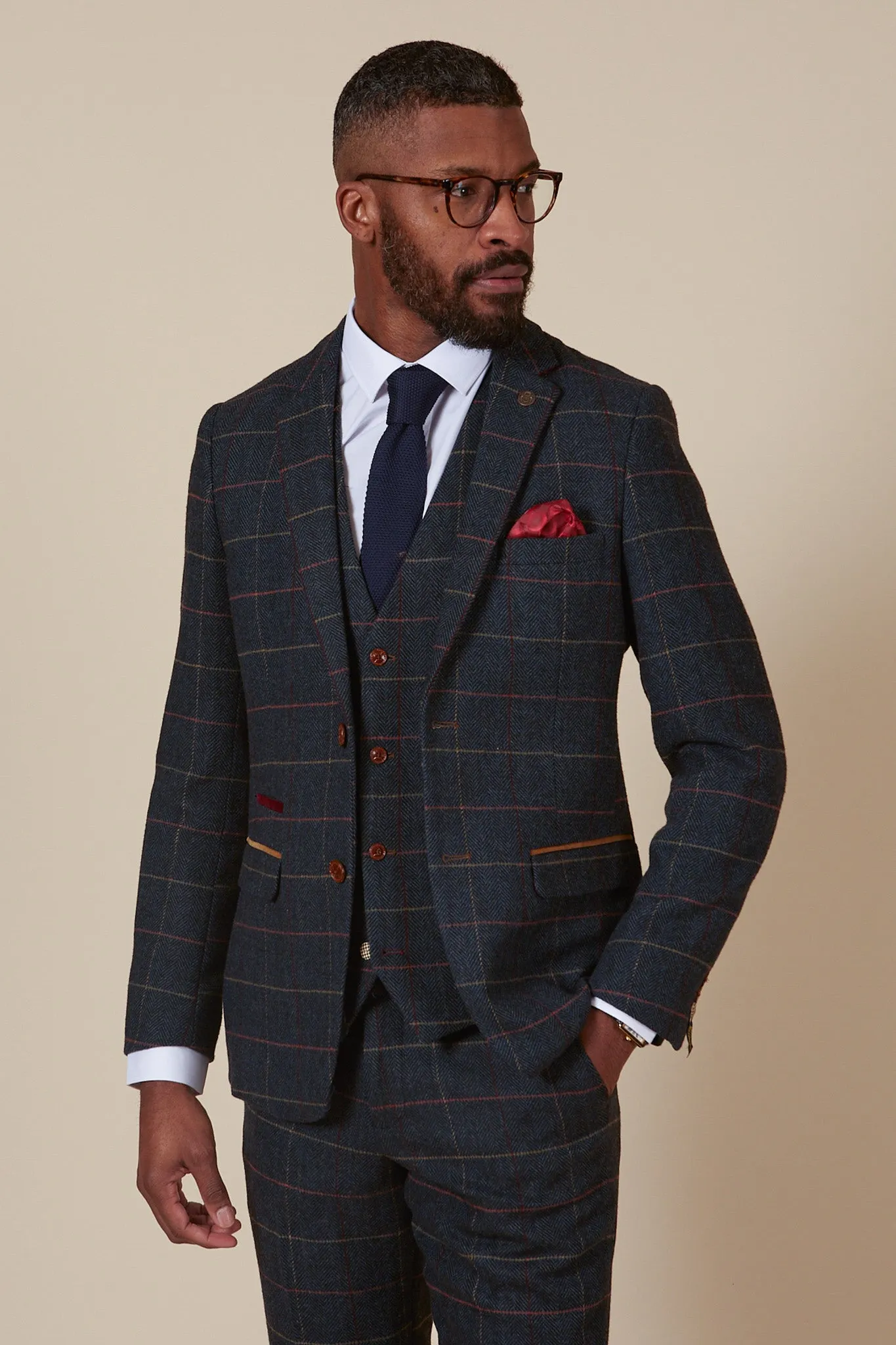 ETON - Navy Blue Tweed Check Three Piece Suit