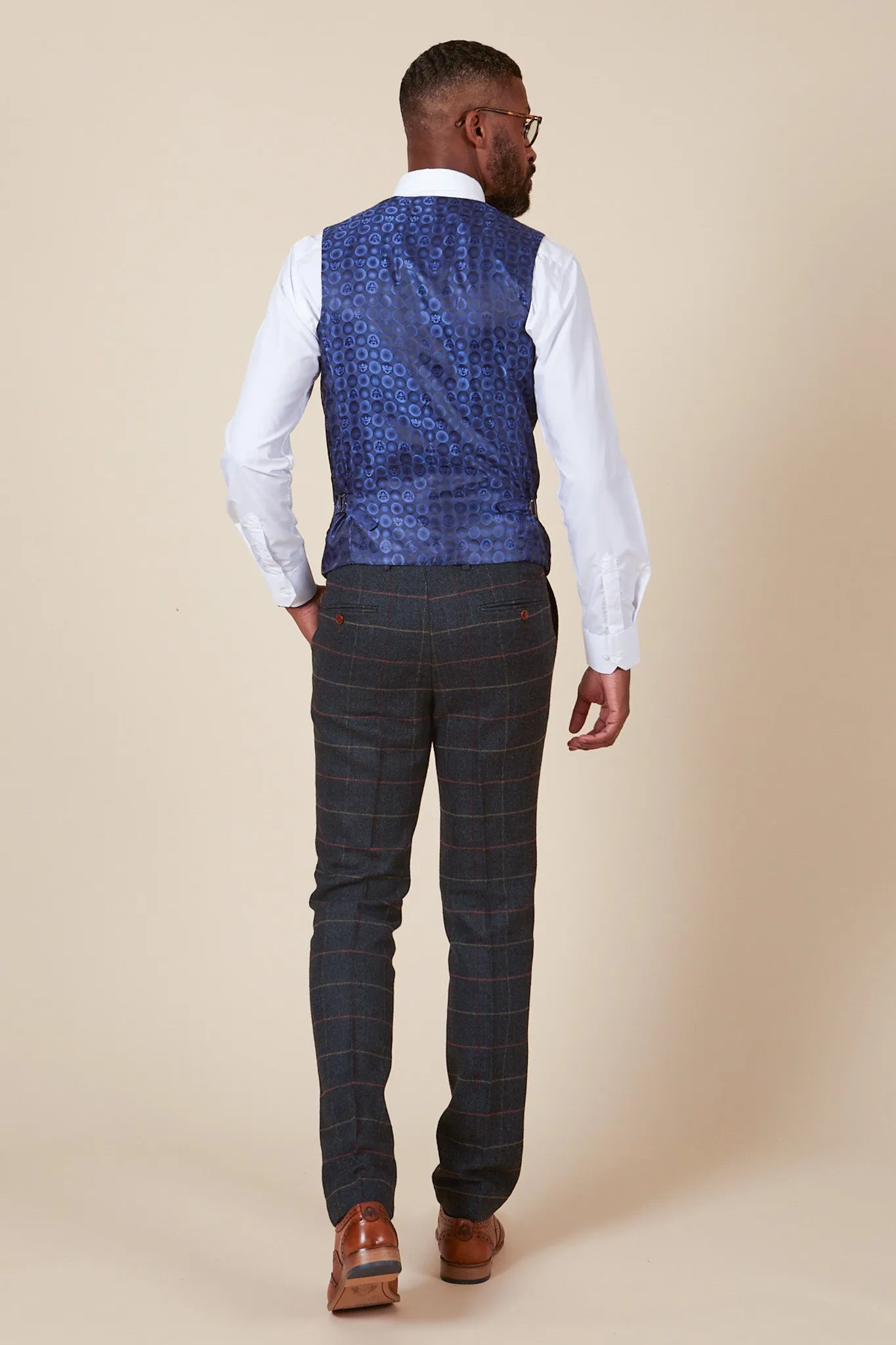 ETON - Single Breasted Navy Blue Tweed Check Waistcoat