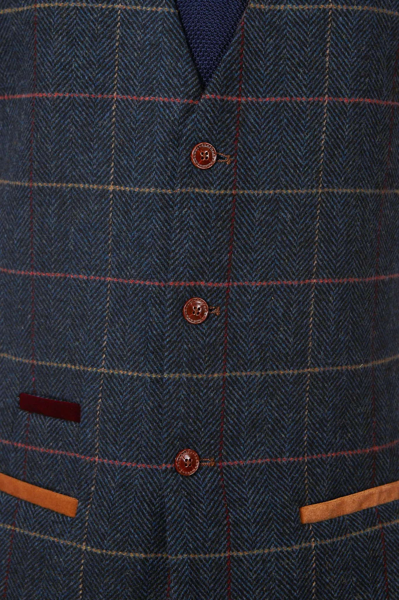 ETON - Single Breasted Navy Blue Tweed Check Waistcoat