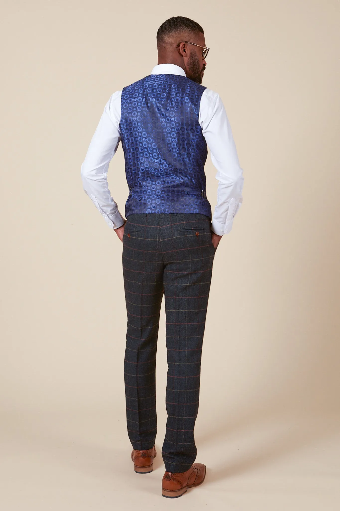 ETON - Single Breasted Navy Blue Tweed Check Waistcoat