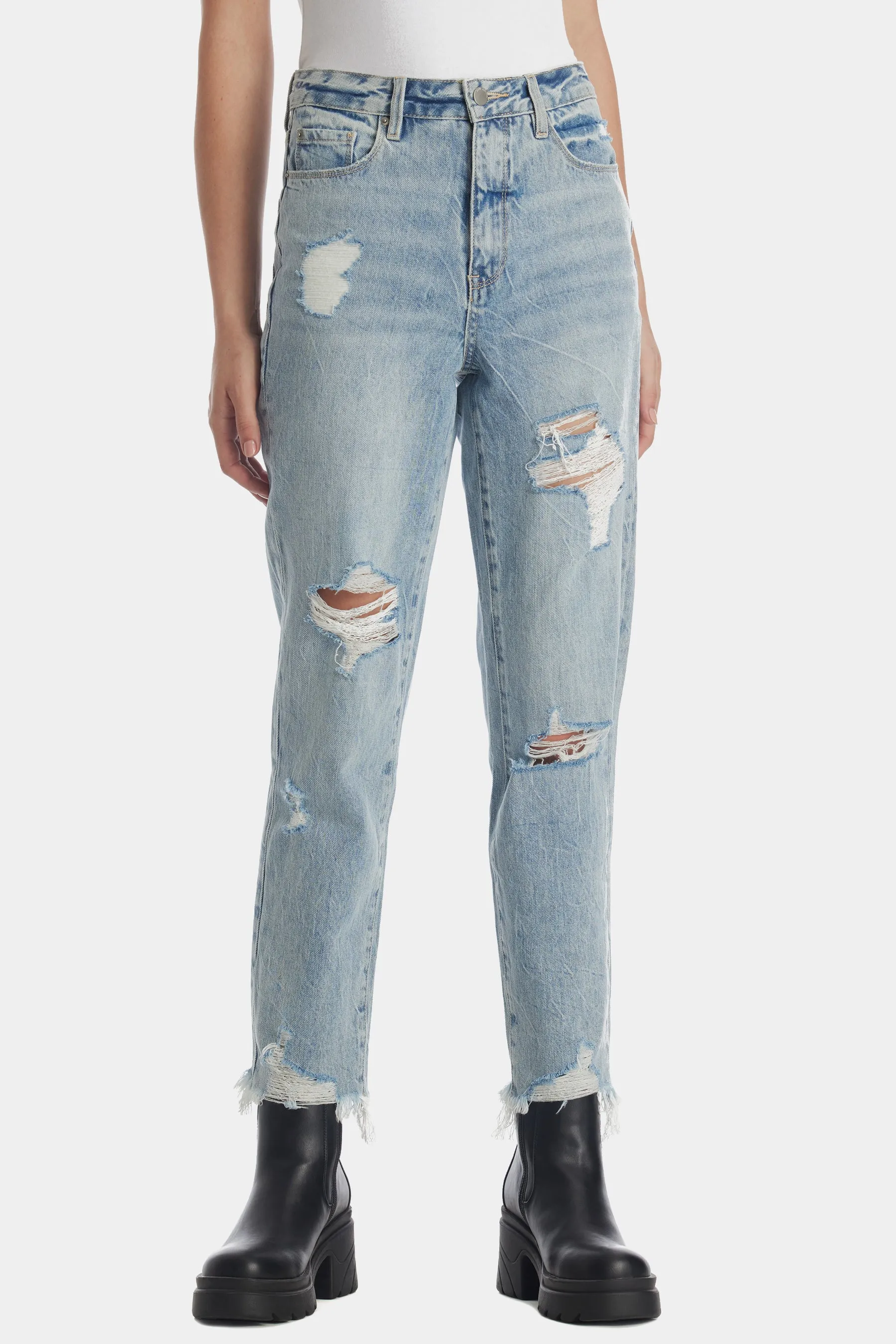 Distressed High Rise Boyfriend Jeans