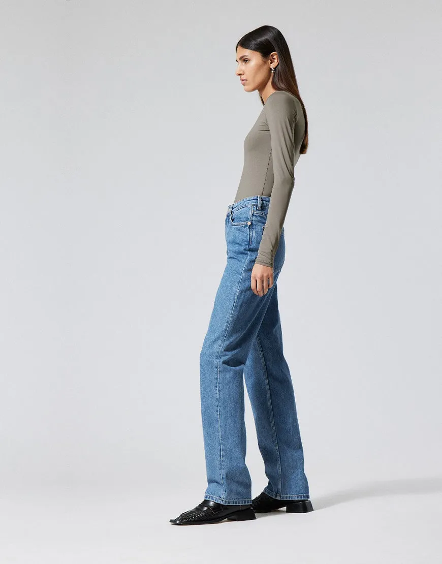 High Straight Jeans Stone Wash