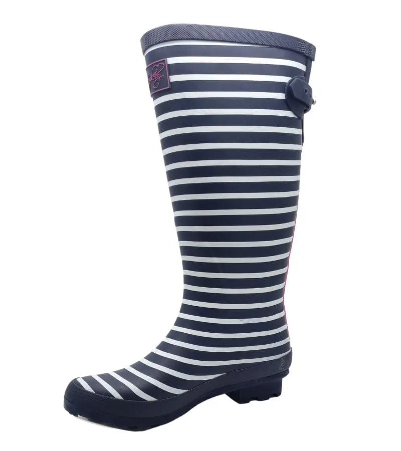 Kate Appleby Womens Knee High Stripe Wellie - Rainy Navy Stream