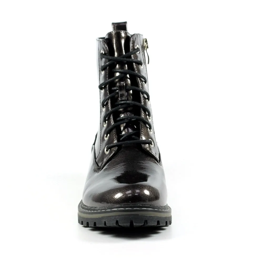 Ladies Lunar Boots Grey Patent Laced Military Style Narla Inside Zip sale