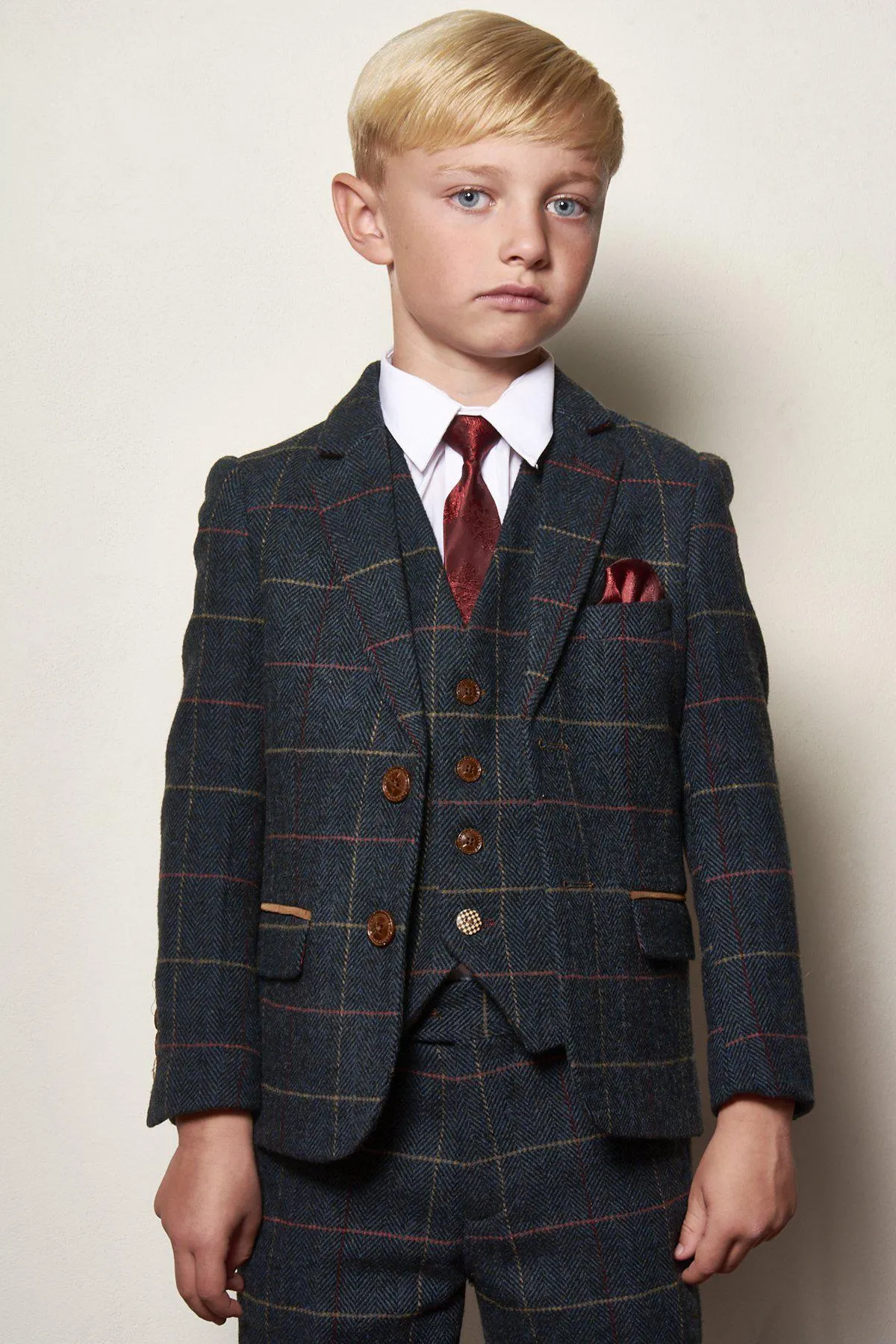 Matching Father & Son | Men’s ETON Navy Blue Tweed Check Three Piece Suit