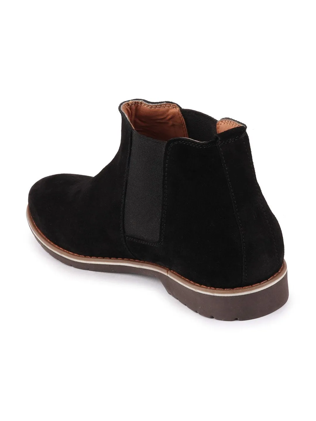 Men Black Casual Suede Slip-On Boots