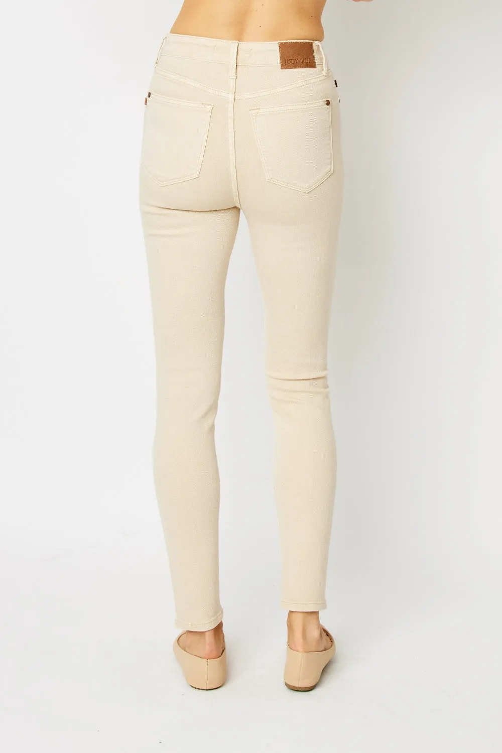 Bone Beige Full Size Garment Dyed Tummy Control Skinny Jeans