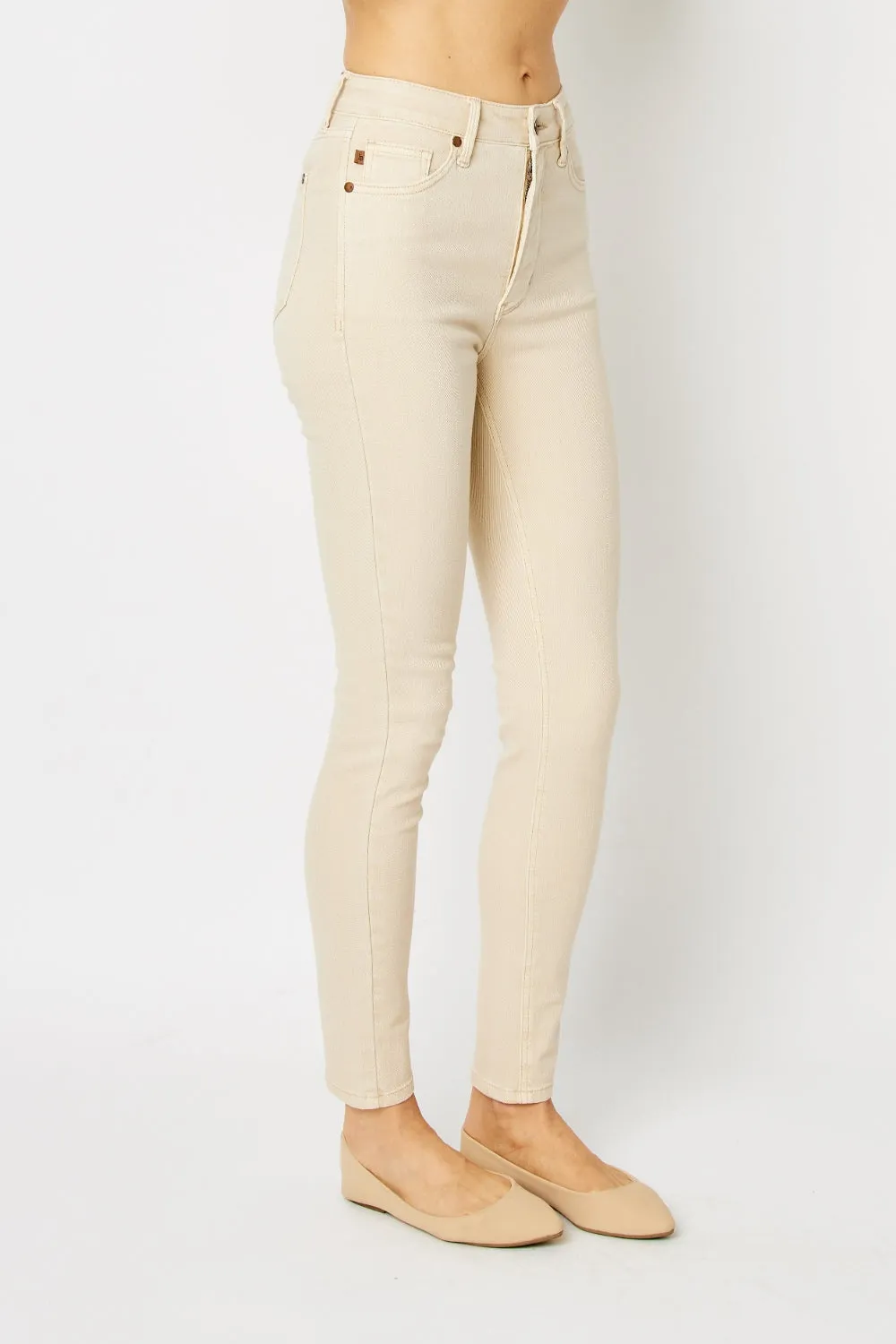 Bone Beige Full Size Garment Dyed Tummy Control Skinny Jeans