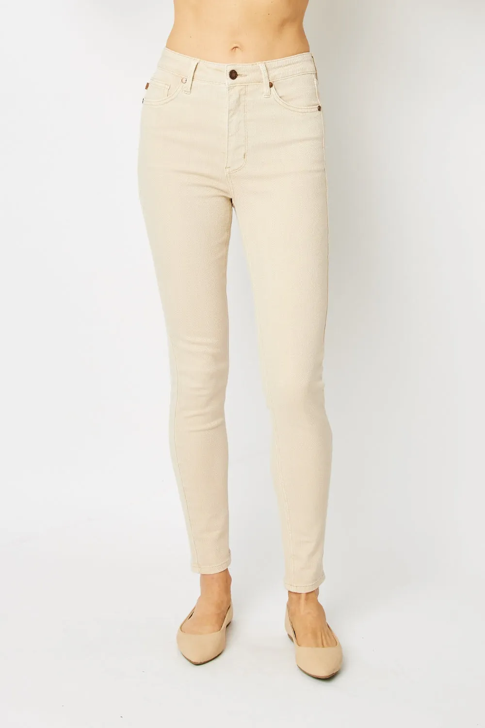 Bone Beige Full Size Garment Dyed Tummy Control Skinny Jeans