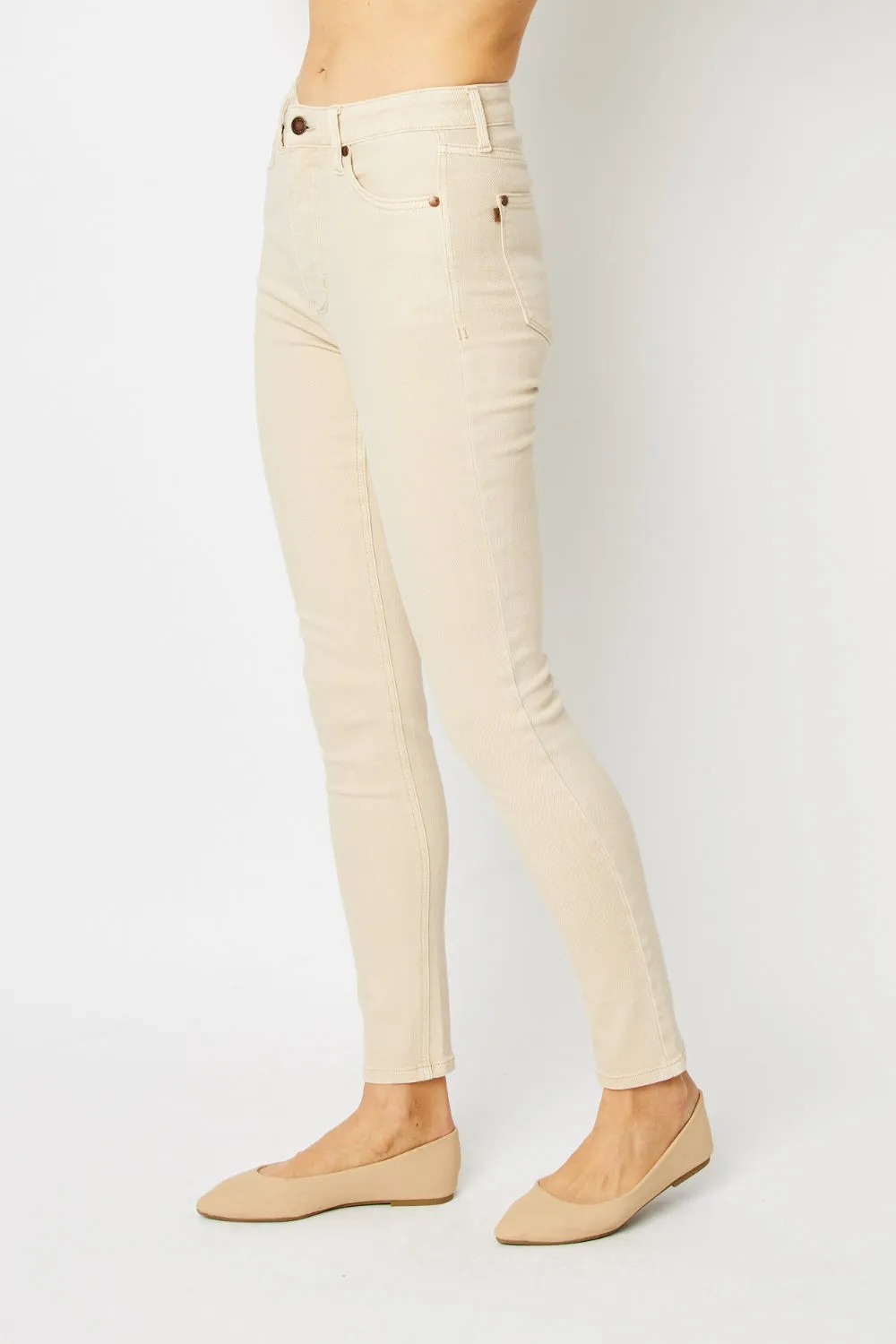 Bone Beige Full Size Garment Dyed Tummy Control Skinny Jeans