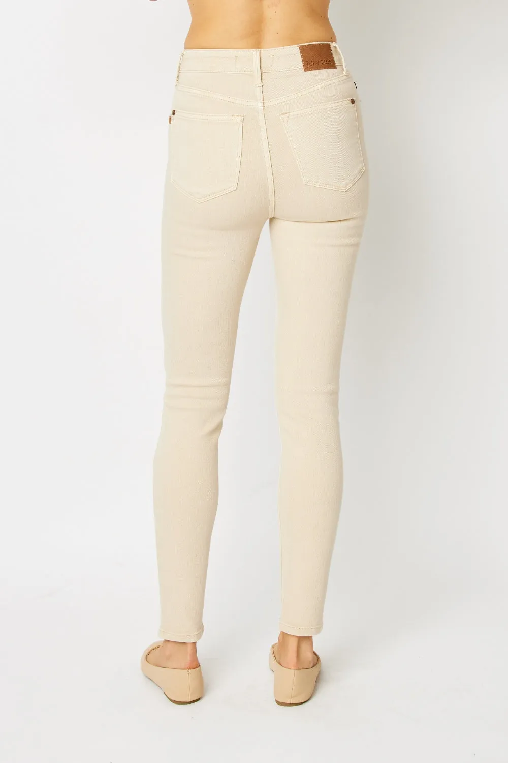 Bone Beige Full Size Garment Dyed Tummy Control Skinny Jeans