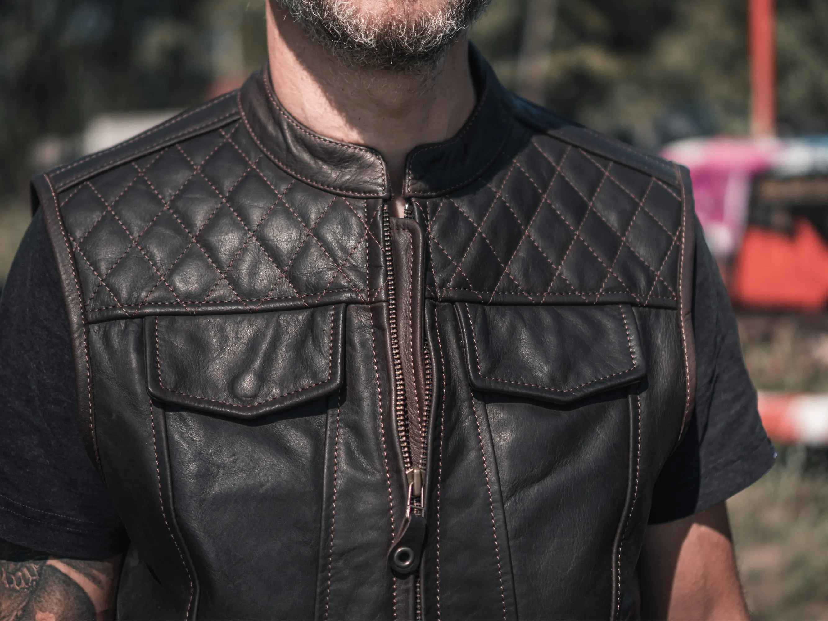 Motorcycle Leather Vest | Dark Brown Color | Handcrafted