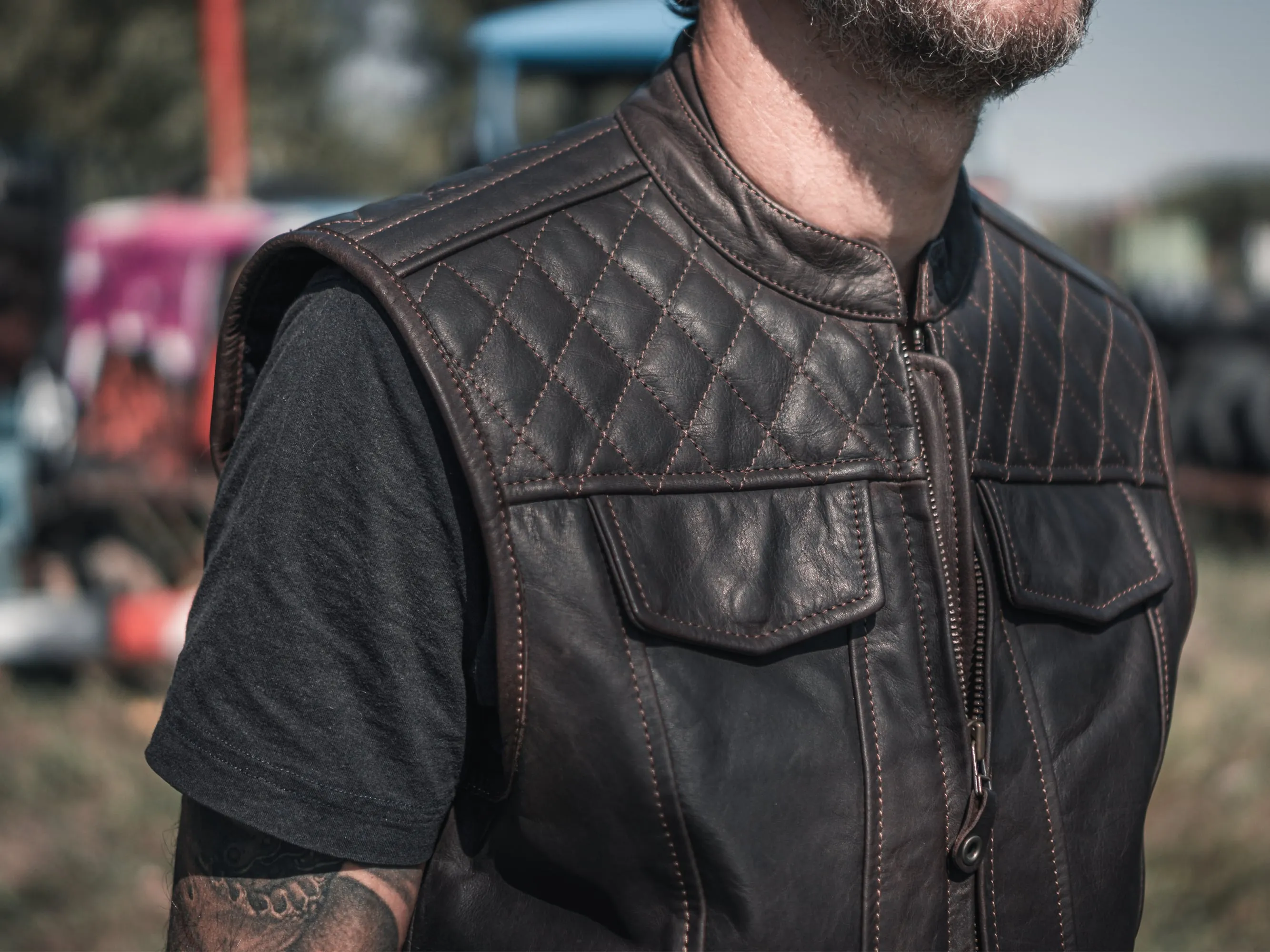 Motorcycle Leather Vest | Dark Brown Color | Handcrafted