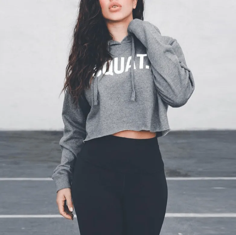 Women Fashion Active Hoodies Long Sleeve Crop Top Letter Print Loose Hooded sweat