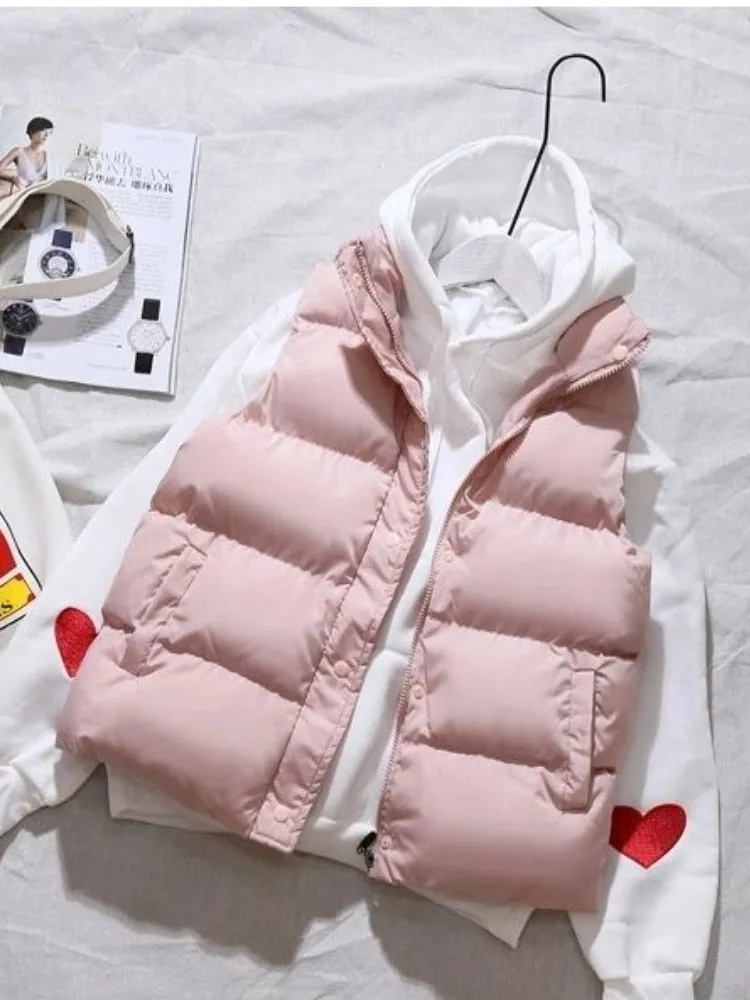 Women Winter Warm Cotton Padded Puffer Vests Sleeveless Parkas Jacket